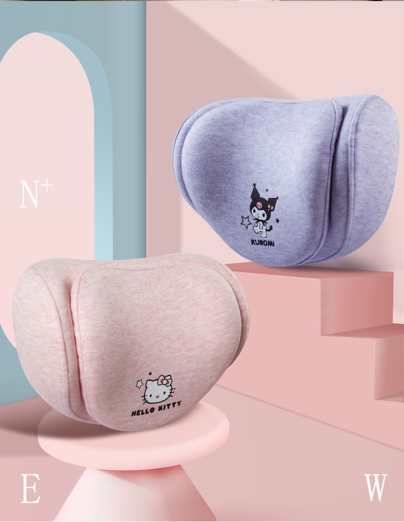 Kitty Car Lumbar Support Main Driver Seat Backrest Cushion Neck Protector Headrest Car Accessory for Girls Driving Lumbar Support