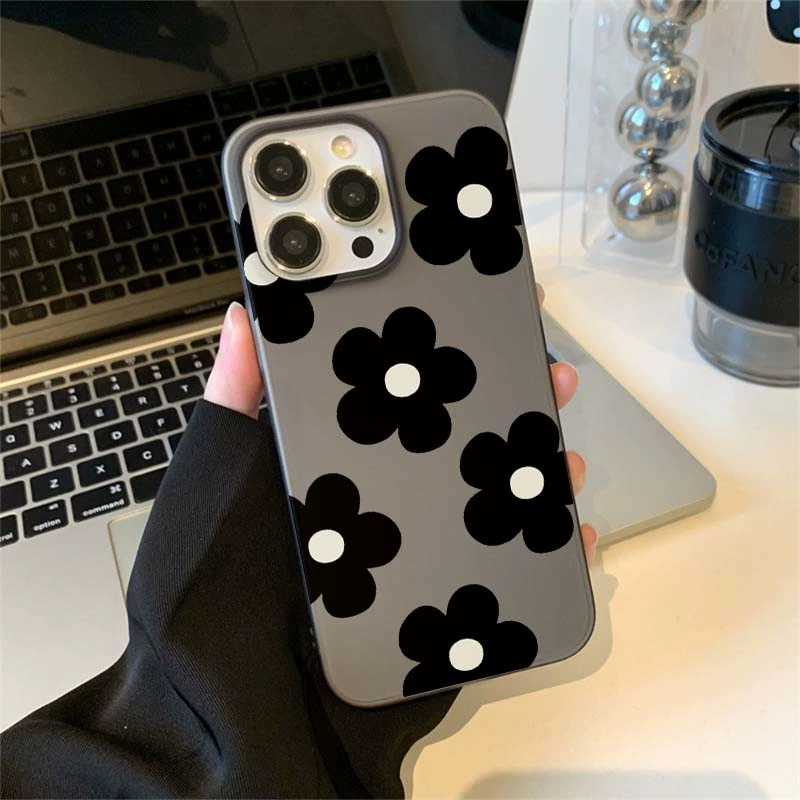 Apple, прозрачный чёрный матовый совместимый защитный чехол, iPhone15, iPhone15 Pro, чехол, простой и элегантный дизайн, цветы, intel core i16