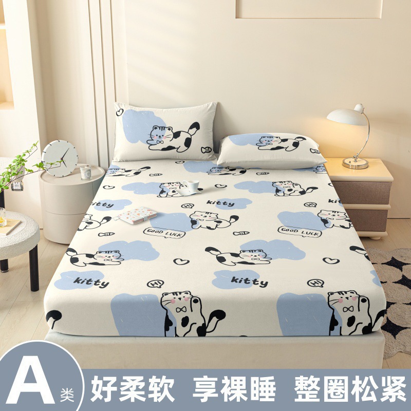 Una sola pieza de algodón lavado con agua todo incluido anti-deslizante cubierta de cama Memsi colchón cubierta de polvo sábanas para una sola persona 5