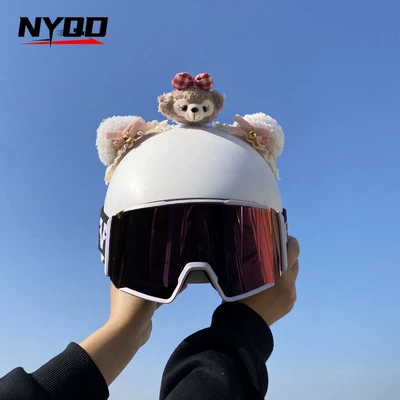 White pink curly bear ear helmet decoration, detachable ski helmet universal accessory, ski helmet accessory (Motosiklet dəbilqələri) - white-bear-ears-only-the-ears