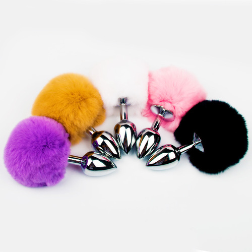 Soft Rabbit Tail Metal Anal Plug Fox Cat Dog Tail Outdoor Anal Plug for Women Rear Passage Anal Adult Erotic Toy