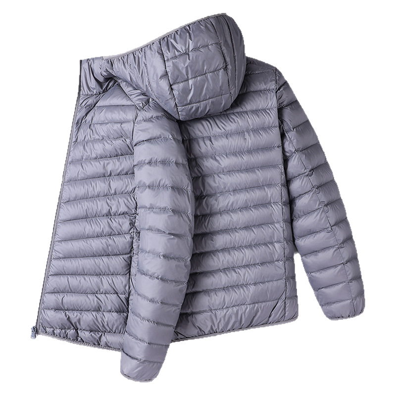 Comercio exterior nuevo hombre plumón chaqueta de algodón caliente con capuchón ligero joven de mediana edad cuello vertical abrigo de moda