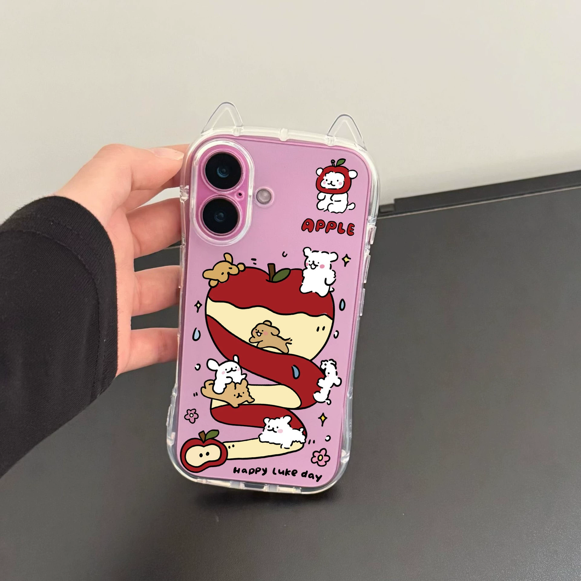 Чехол для телефона (Apple) совместим с iPhone11–17, прозрачный с ушками кота, шнурок опционально