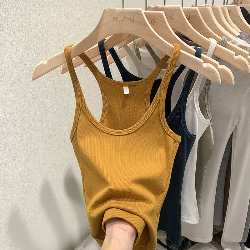 Hot American Hong Kong Style I-Shaped Camisole with Breast Pads for Women Summer 2025 New Outer Wear Inner Bottoming Top