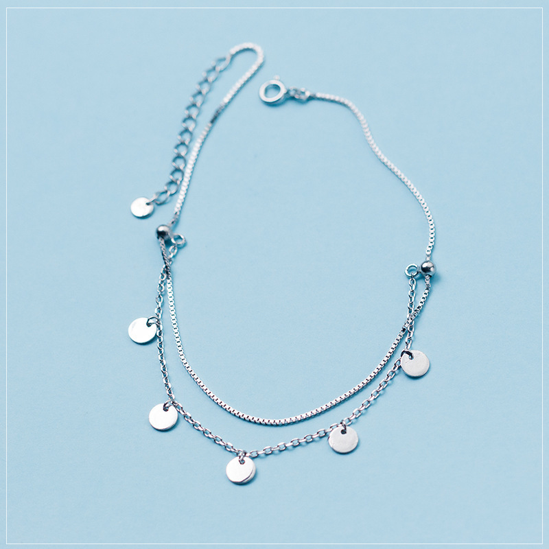 S925 plata mujer japonés estilo coreano doble tobilla personalidad geométrica circular joyería tobilla S1764