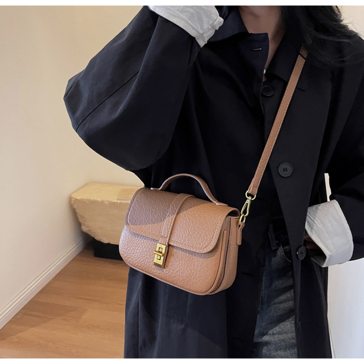 Square Shape Medium Size Women's Medium All Seasons Pu Leather Solid Color Streetwear Square Lock Clasp Handbag