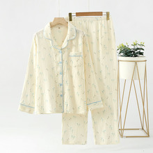新款纯棉棉纱睡衣女士春秋季薄款印花长袖日系田园风双层纱家居服