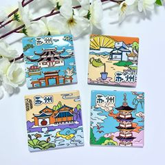 都市で人気の美濃焼冷蔵庫マグネット、文化的で創造的なセラミック冷蔵庫マグネット、磁気吸引、蘇州の人気の観光スポット、既製の記念品