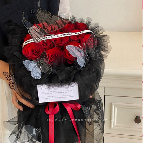 One-piece flying fairy yarn fairy snow yarn dress princess dress Valentine's Day elastic cloth flower bouquet packaging flower yarn