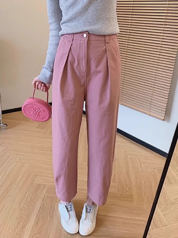 女性用ウォッシュドピュアコットンハーレムパンツ、夏用薄手ルーズストレートカジュアルパンツ、小柄な人向けハイウエストオーバーオールキャロットパンツ、トレンディ|undefined