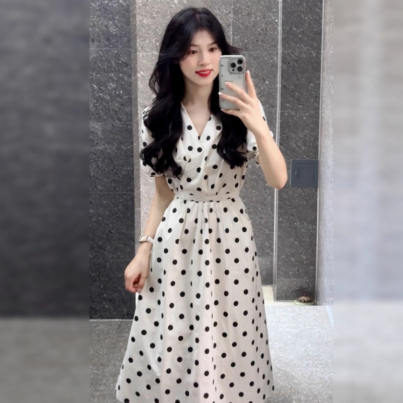 法式波点巨好看连衣裙子女收腰显瘦独特漂亮绝美夏季2025新款长裙|undefined