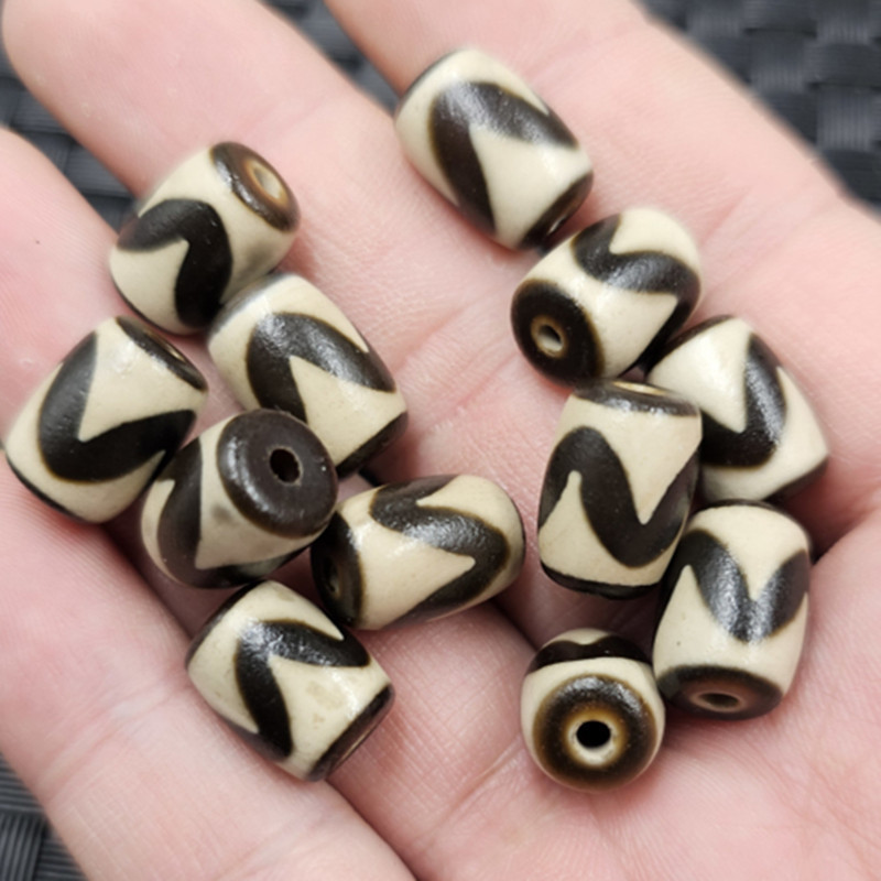 Slurry Black and White Tiger Tooth Dzi Beads Barrel Beads Jade Loose Beads Agate Straight Straight Column Passepartout Jewelry Accessories Handmade Beads