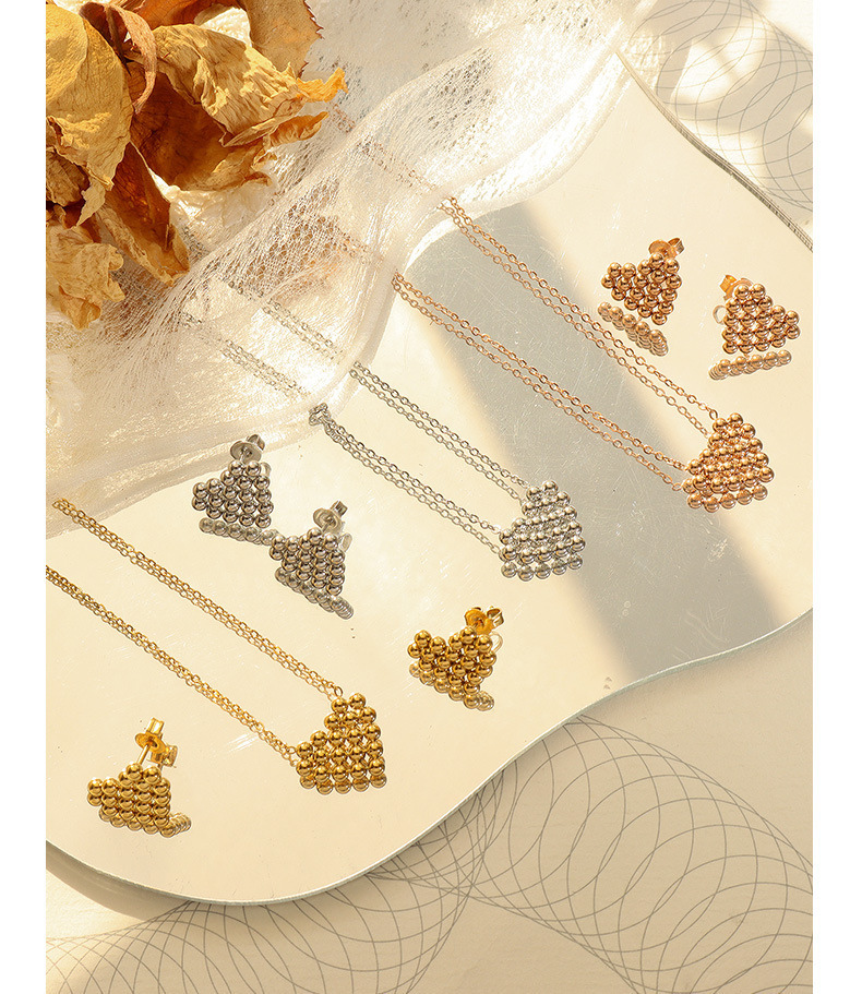 Daily Occasion 304 Stainless Steel Material Wholesale Jewelry Simple Style Heart Shape 304 Stainless Steel 18K Gold Plated Plating Hollow Out Earrings Necklace