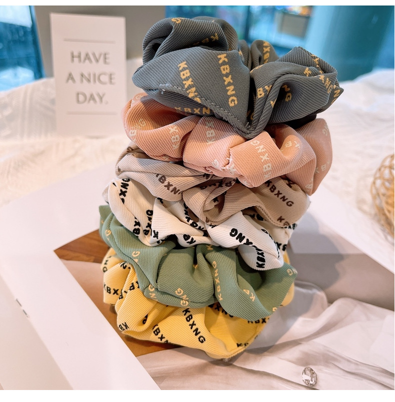 15g Weight Headwear Classification Birthday Occasion Geometric Pattern Women'S Gender Retro Style Khaki, White, Green, Blue, Yellow, Black Color Korean Retro Letter Wave Dot Hair Scrunchies 25