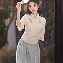 新中式旗袍夏季新款2024年轻款少女日常可穿套装中国风小清新绝美