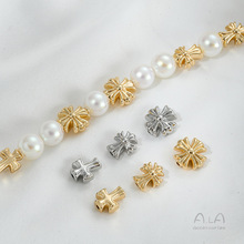 保色14K包金十字架隔珠通孔串珠配件diy手作珍珠手链项链饰品材料