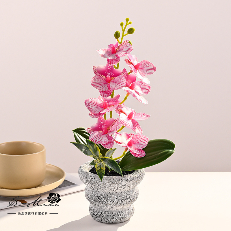 Pequeñas 8 flores Phalaenopsis bonsai flor artificial moda creativa decoración de flores decoración artificial planta verde simulación pequeña en maceta image 7