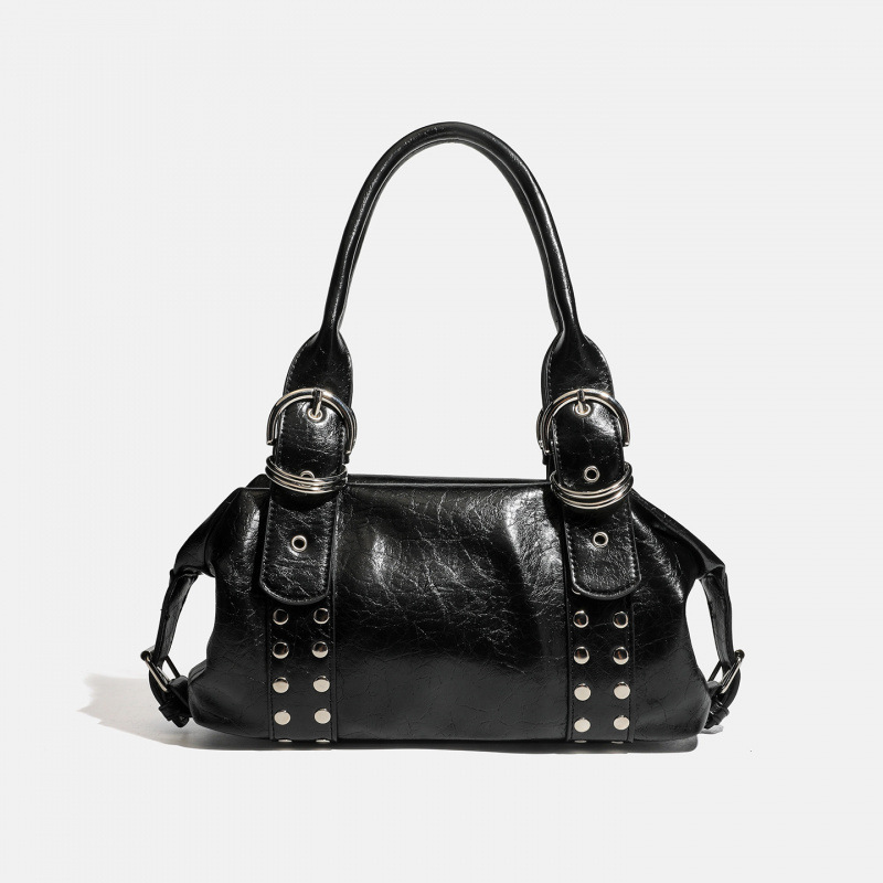 Cross-Border Retro 2026 Spring New Style Metal American-Style Soft Leather Boston Handbag Underarm Pu Leather Women's Shoulder Bag Cross-Border Retro 2026 Spring New Style Metal American-Style Soft Leather Boston Handbag Underarm Pu Leather Women's Shoulder Bag