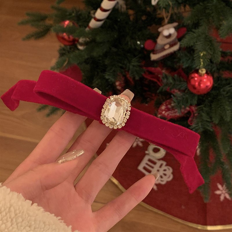 2025 new bow hairpin new velvet black spring clip hair accessories diamond ribbon hair accessories