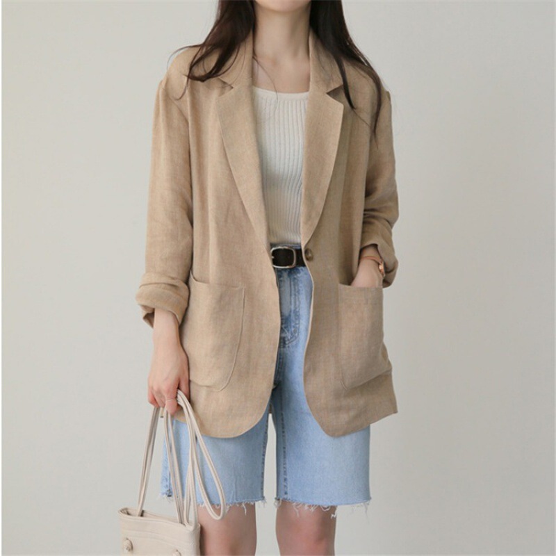 Thin Linen Suit Women's 2021 Spring and Summer New British Style Casual Cotton Linen Small Suit Coat Women's Jacket