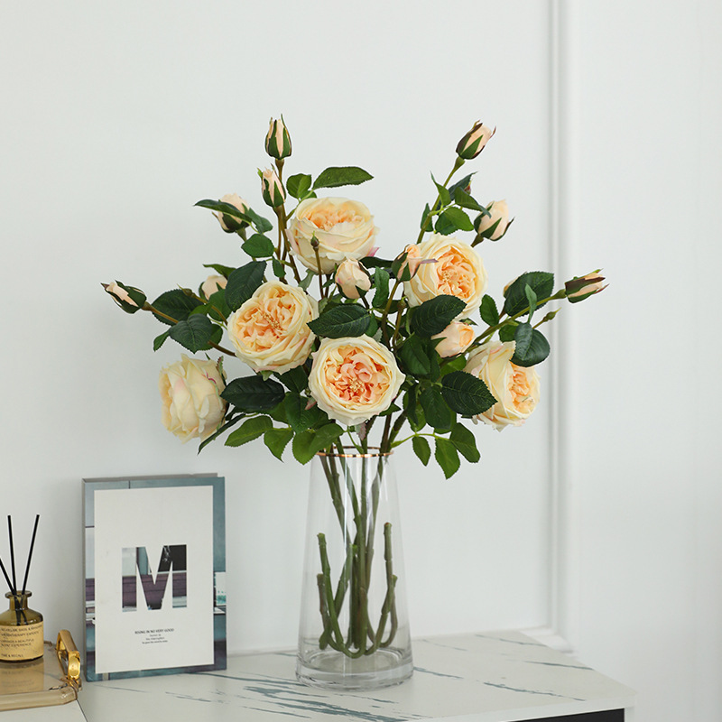 High-end single glue 3-head moisturizing feel Austin rose artificial flower home dining table decoration photo props High-end single glue 3-head moisturizing feel Austin rose artificial flower home dining table decoration photo props