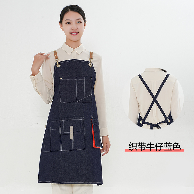 Amazon grueso delantal de lona cinturón de cinta opcional multi-Bolsillo cafetería Barber monos delantal por mayor