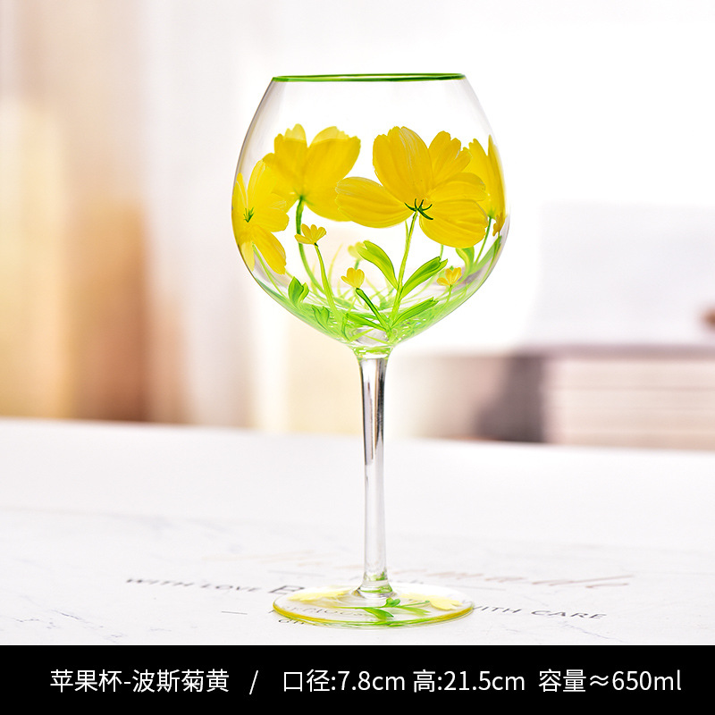 Creativo pintado a mediados de la antigua Copa de tulipán Copa de cristal de alta apariencia de la muchacha de la taza de jugo de copa de vino tinto hogar