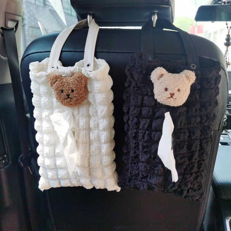 Korean-style cute bear tissue box cover for car seat backs, suitable for babies and children