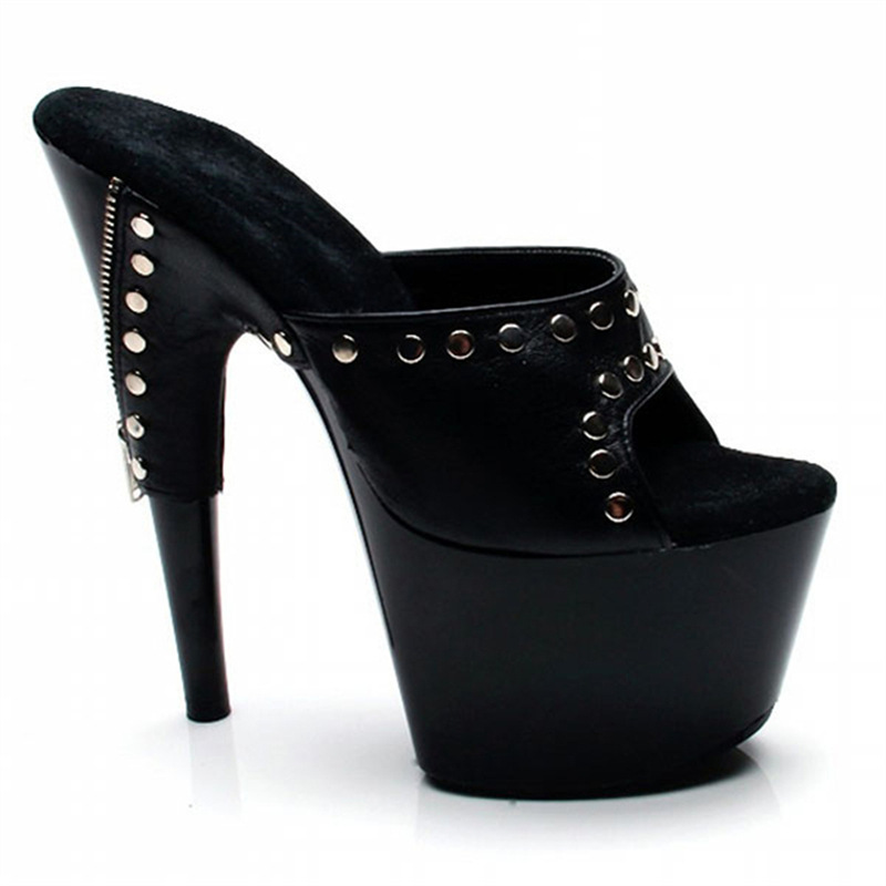 Sexy tacones delgados remaches zapatillas frías 17 cm zapatos de tacones altos para mujeres 2024 nueva primavera y verano versátil boca de pez