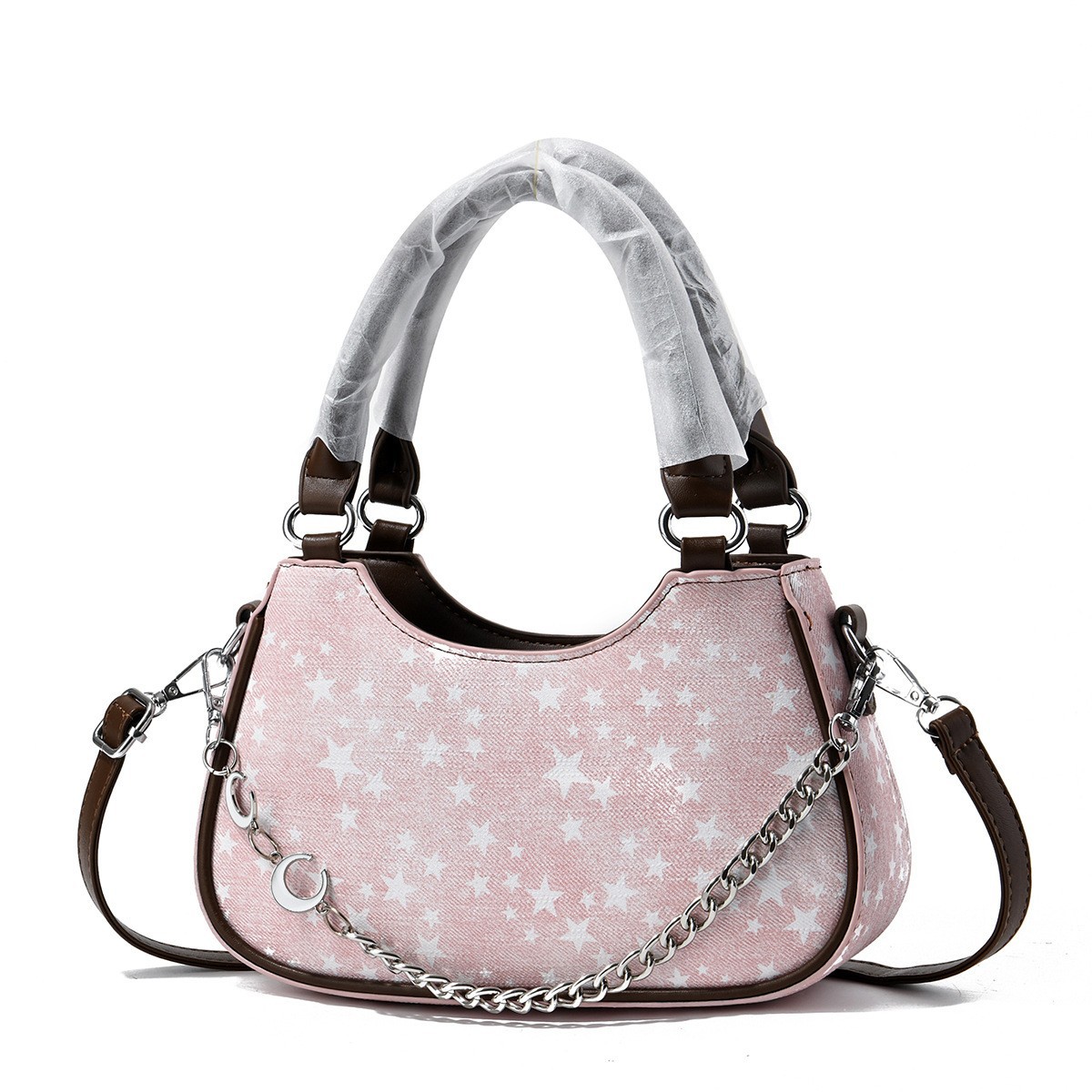 2026 New Star Print Crescent Underarm Bag for Women, Fashionable Chain Crossbody Bag, Unique Design Handbag