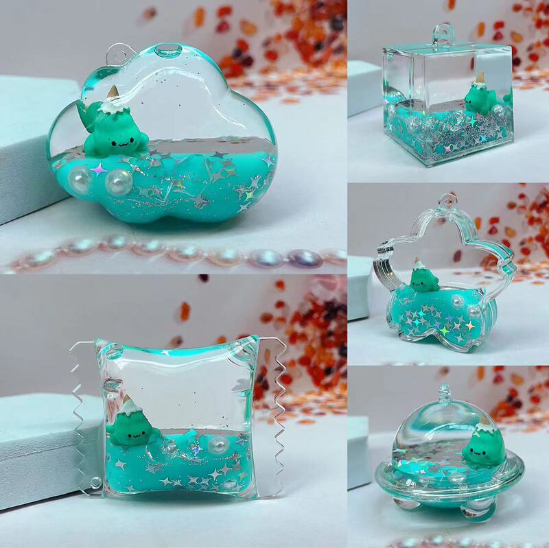 Tiffany blue lying animal floating oil keychain creative quicksand bottle gift factory direct production Wholesale Tiffany blue lying animal floating oil keychain creative quicksand bottle gift factory direct production Wholesale