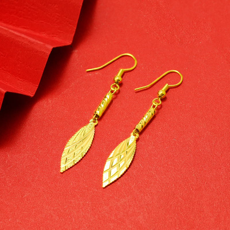 Brass gold-plated leaf earrings earrings 2023 Vietnam sand gold earrings women long tassel earrings jewelry wholesale