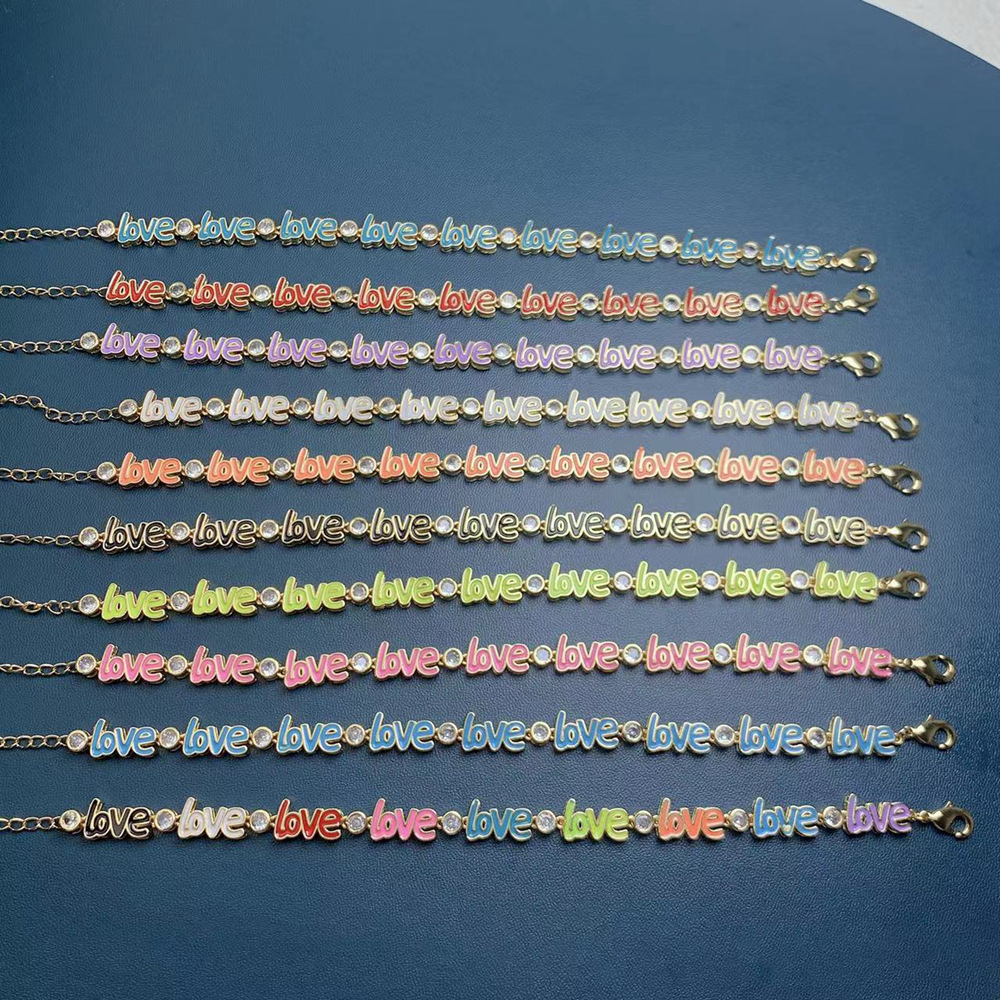 Bohemian Love Copper Enamel Plating Inlay Rhinestones Bracelets 1 Piece