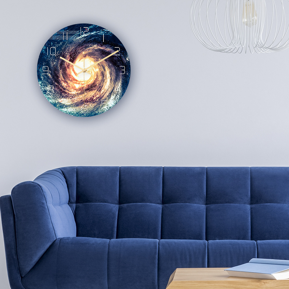 Nebula Wall Clock Tempered Glass Silent Movement Decorative Home_voghion.com