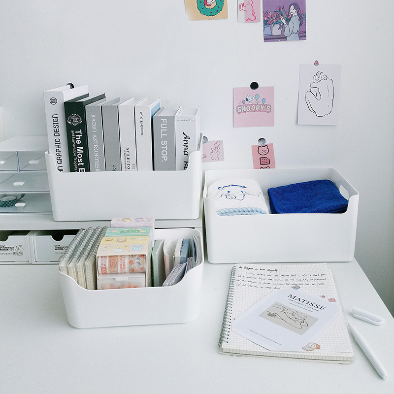 ホーム収納ボックス長方形プラスチック小ボックス白いミニ蓋なしデスクトップ整理収納ボックス無印ホーム