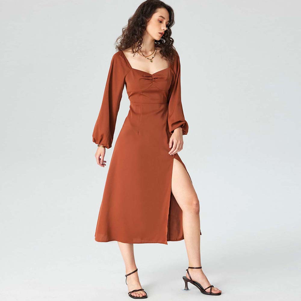Women's Elegant Square-Neck Maxi Midi Dress
