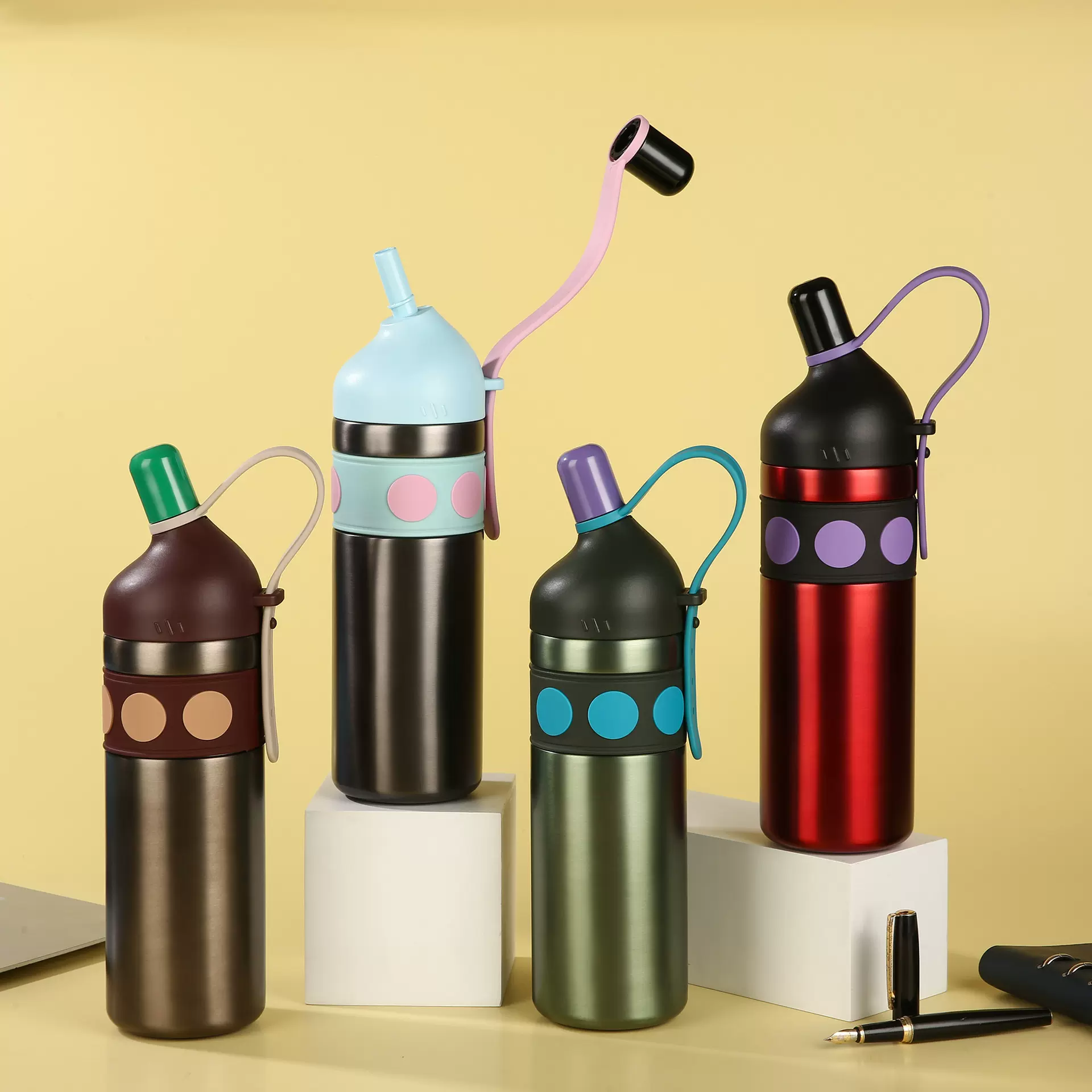 新款复古吸管杯316不锈钢保温杯户外便携运动水杯大容量骑士水杯