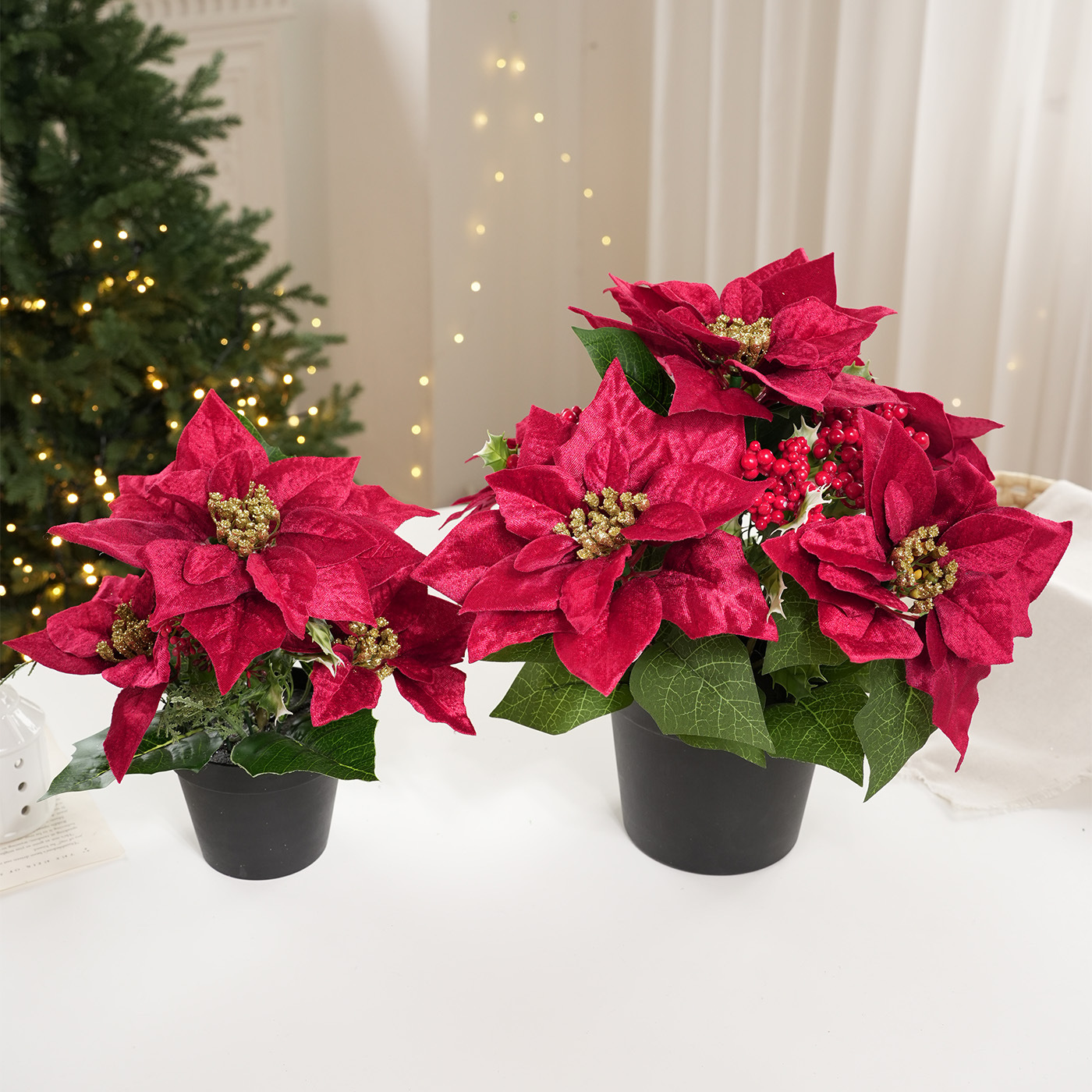 Navidad transfronteriza imitación de flores en maceta una maceta de flores poinsettia decoración de escritorio interior decoración festiva flores falsas