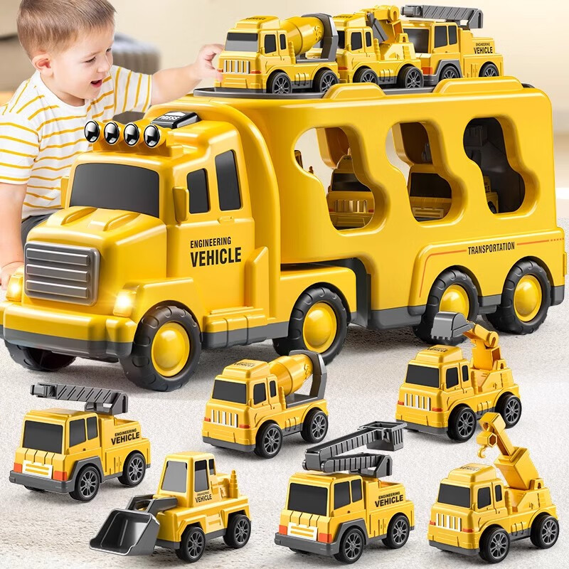 Large engineering double-deck transporter car sound and light music model card truck boy toy birthday New Year gift