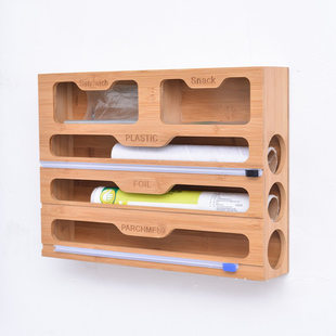 Spot wholesale bamboo wood drawer storage box tin foil plastic wore cutting film cutter bamboo plastic wrap box