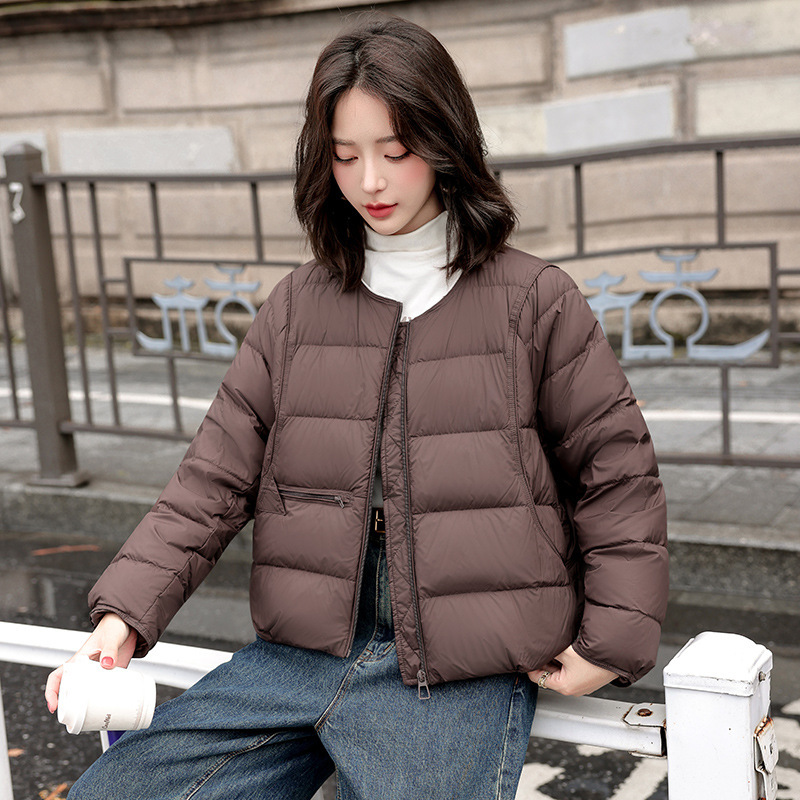 薄款棉服女短款2025秋冬新款简约洋气圆领学院风小个子短款棉衣潮|undefined