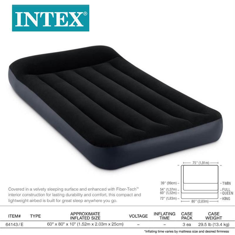 INTEX nuevo colchón infláble de campamento al aire libre alambre de flocado verde tira azul cama de aire de PVC al por mayor