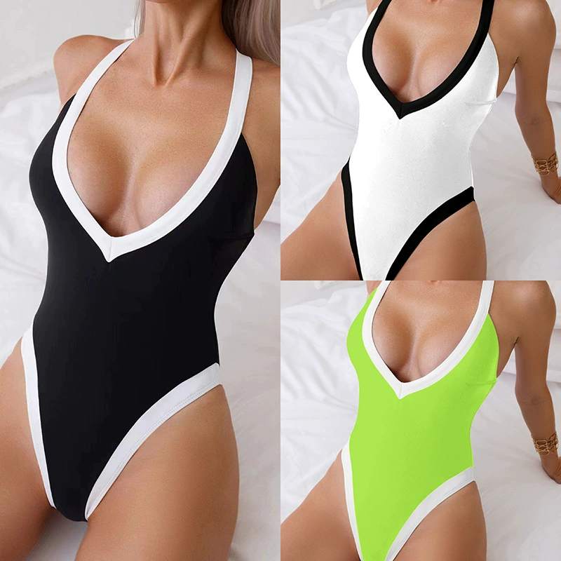 2024 новый европейский и американский бикини обтягание сексуальный сплошной цвет цельный купальник трансграничный Lazada горячий купальник женский