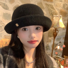 法式赫本风复古毛呢翻檐礼帽女气质优雅百搭高级感显脸小渔夫帽子