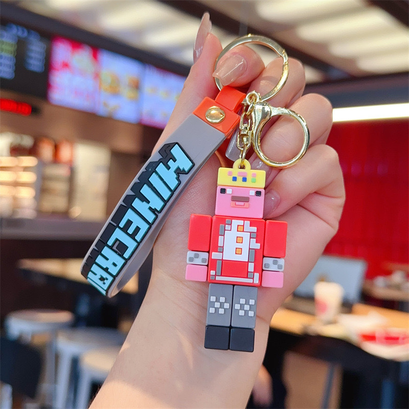 私の世界のソフトキーホルダーストラップのキーホルダーのキャラクターの車のペンダントの漫画の人形pvcの積み木のアイデア