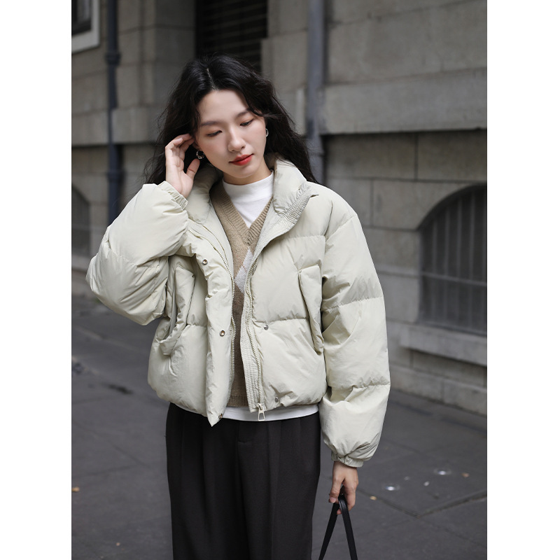 Light Green Short down Jacket for Women, 2026 New Model, White Duck down Puffer Jacket, Winter Stand Collar Coat for Petite Sizes