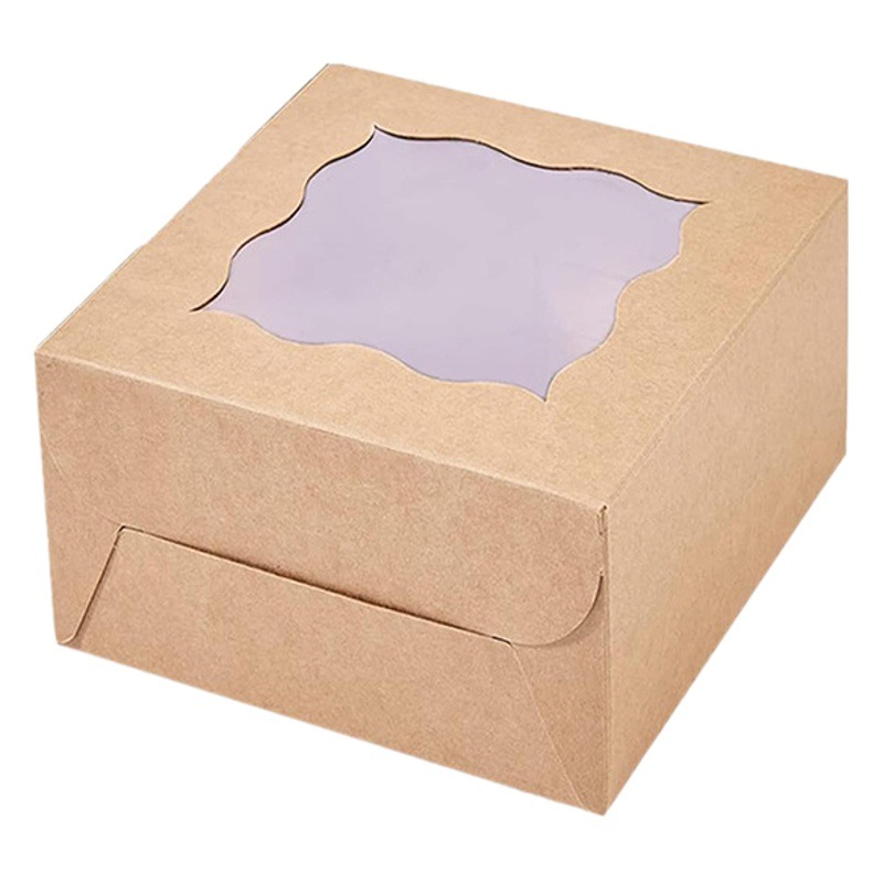 Caja de pastel cuadrado de papel Kraft transfronterizo caja de papel de ventana hueca caja de embalaje de Tarjeta blanca donut de caramelo macaron