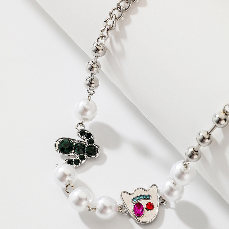 Halloween Devil Cactus Pearl Crystal Collarbone Necklace For Women_voghion.com