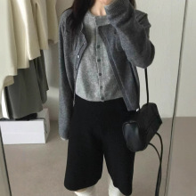 韩版设计感灰色假两件百搭针织开衫女秋冬新款休闲内搭针织衫上衣