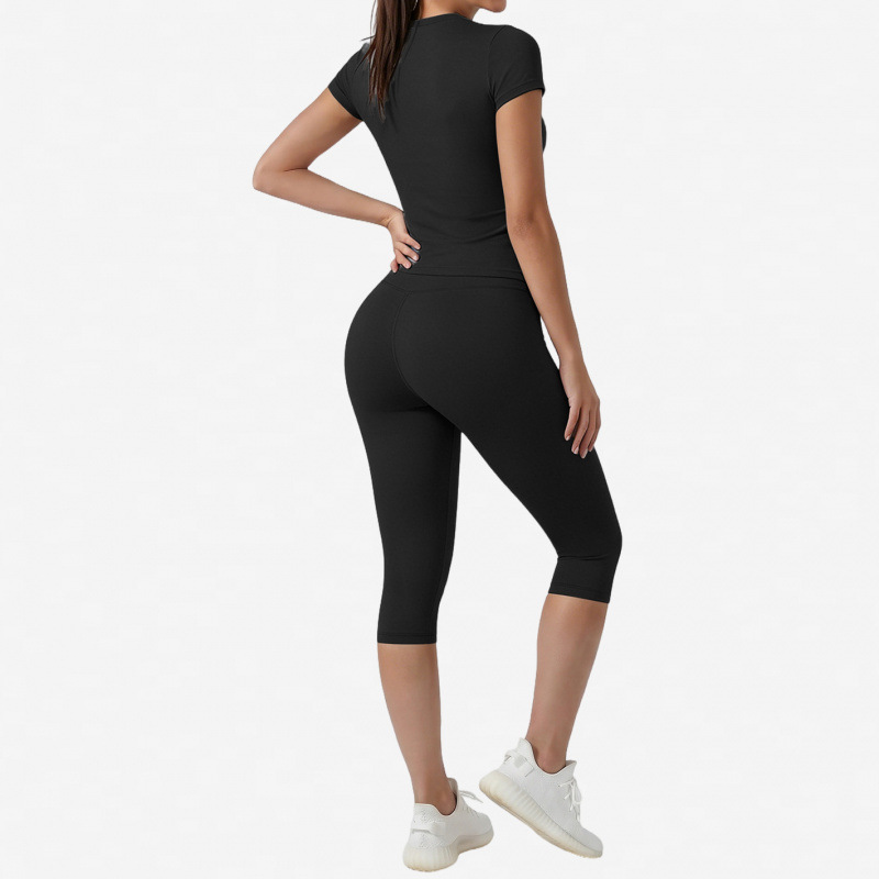 Deportes al aire libre transfronterizos pantalones de manga corta y pantalones largos de siete puntos, pantalones de velocidad seca, cintura alta y caderas levantadas, juegos deportivos para mujeres de verano ropa de yoga de fitness